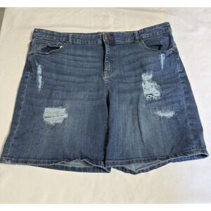 Style & Co. Woman Denim Shorts Womens Plus 20W Blue Distressed Medium Wash